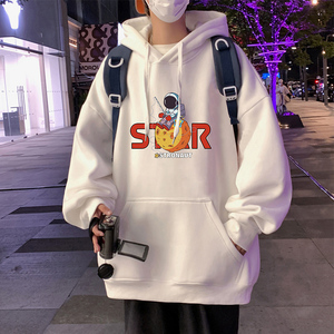 M010加绒C新品连帽卫衣男加绒帽衫卡通宇航员印花潮流外套图片