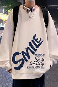 W519FP35加绒45新款圆领卫衣宽松长袖打底衫休闲套头内搭上衣服