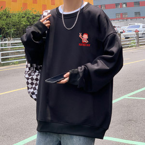 美式灌篮卫衣男春秋季港风oversize高街潮牌潮流打底长袖无帽外套图片