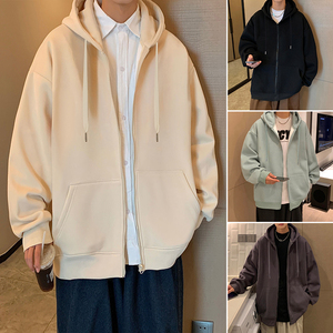 H172常规FP65加绒70含棉60%新款卫衣外套男帽宽松休闲纯色拉链开图片