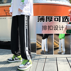 D加绒60新品卫裤男条纹美式篮球裤子高街宽松秋冬运动长裤图片