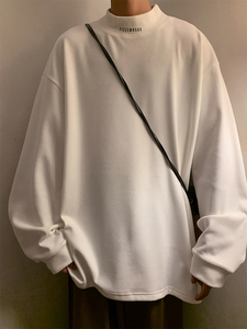 D003FP35新品半高领针织打底衫宽松长袖T恤保暖休闲纯色上衣
