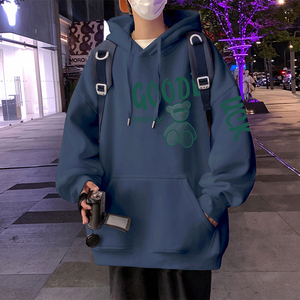 M018FP60加绒65新款100%全棉重磅连帽卫衣男字母卡通印花情侣外套图片