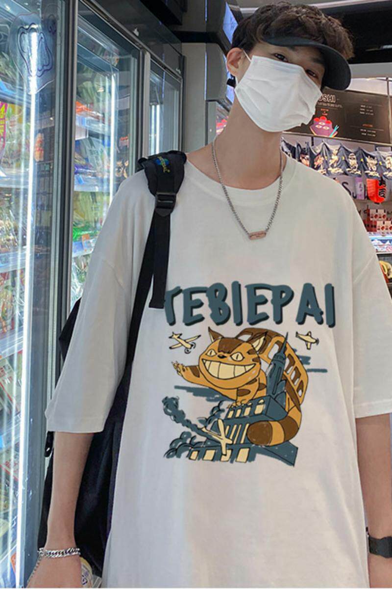 XZ304A-ST378CP25新款港风猫咪短袖t恤ins宽松情侣装印花潮流,男装T恤,星座304A