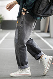 XZ304B-2-K908P50新品直筒牛仔裤休闲裤黄色贴标迷彩拼接，男装牛仔裤，星座304A-1