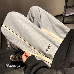 K880FP60加绒65新款重磅条纹运动卫裤潮牌复古高街宽松休闲长裤图片