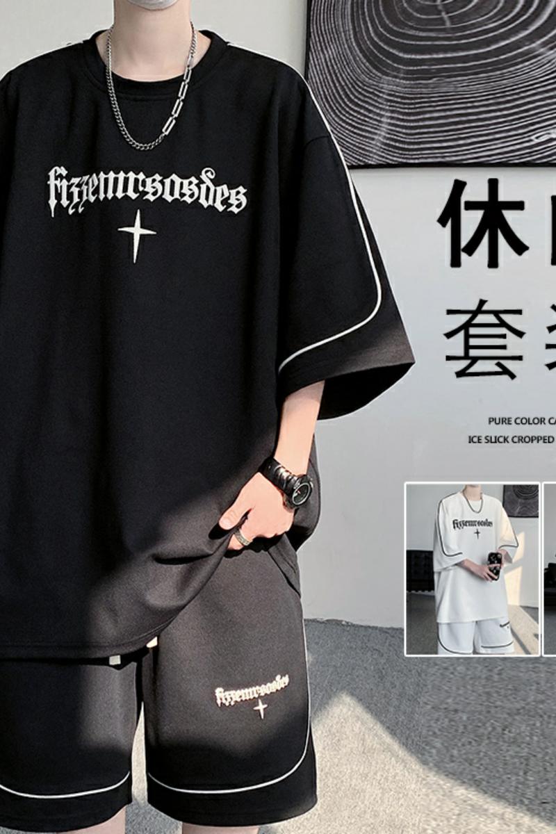 抖音套装TZ007FP32TZ008FP40新款运动套装大码薄款短袖T恤短,男装休闲套装,星座304A