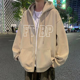 H202加绒FP75新款字母印花加绒加厚卫衣外套oversize宽松连帽开衫，男装卫衣，星座304A