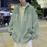 H202加绒FP75新款字母印花加绒加厚卫衣外套oversize宽松连帽开衫，男装卫衣，星座304A