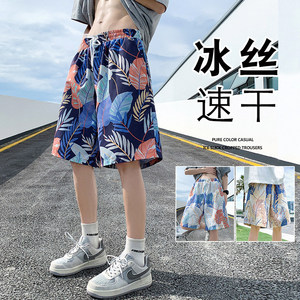沙滩海边短裤男生夏季薄款户外运动花裤衩潮牌大码宽松直筒五分裤图片