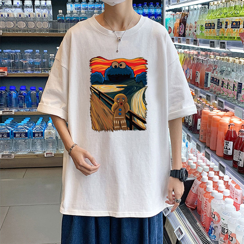 XZ304A-ST337BP25新款港风t恤男短袖潮牌梵高尖叫印花潮流,男装T恤,星座304A