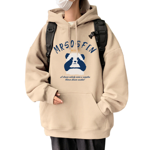 M026FP60新款潮宽松熊猫印花连帽卫衣情侣外套2套头帽衫图片