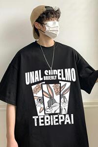 T563FP26新款夏季纯棉短袖t恤男宽松内搭休闲体恤兔子卡通印花图片