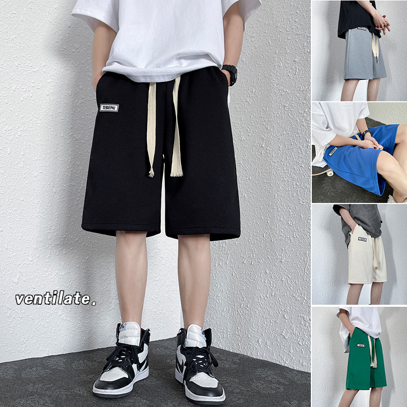 XZ304A-1-DK53CP35潮夏季薄款华夫格短裤男抽绳小众运动五分裤,男装休闲裤,星座304A
