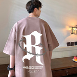 T687FP26新款短袖T恤男宽松大字母半袖纯棉休闲体恤上衣服，男装T恤，星座304A