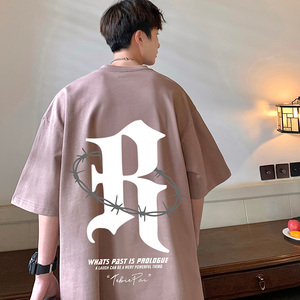 T687FP26新款短袖T恤男宽松大字母半袖纯棉休闲体恤上衣服图片
