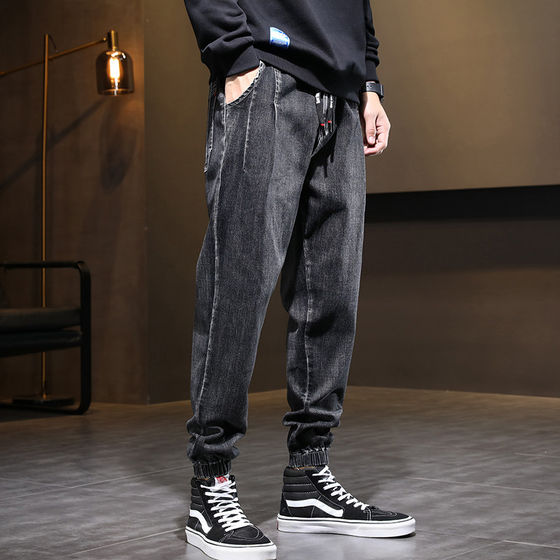 XZ304B-2-KZ2040A新品黑灰色牛仔裤新款面料褶边设计束脚休闲,男装牛仔裤,星座304A