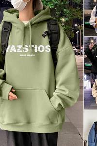 M007加绒CP55新品连帽卫衣男嘻哈宽松潮流上衣服情侣帽衫加绒外套图片