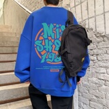 W507FP35加绒45新款卫衣字母印花圆领外套ins休闲无帽长袖宽松上，男装卫衣，星座304A