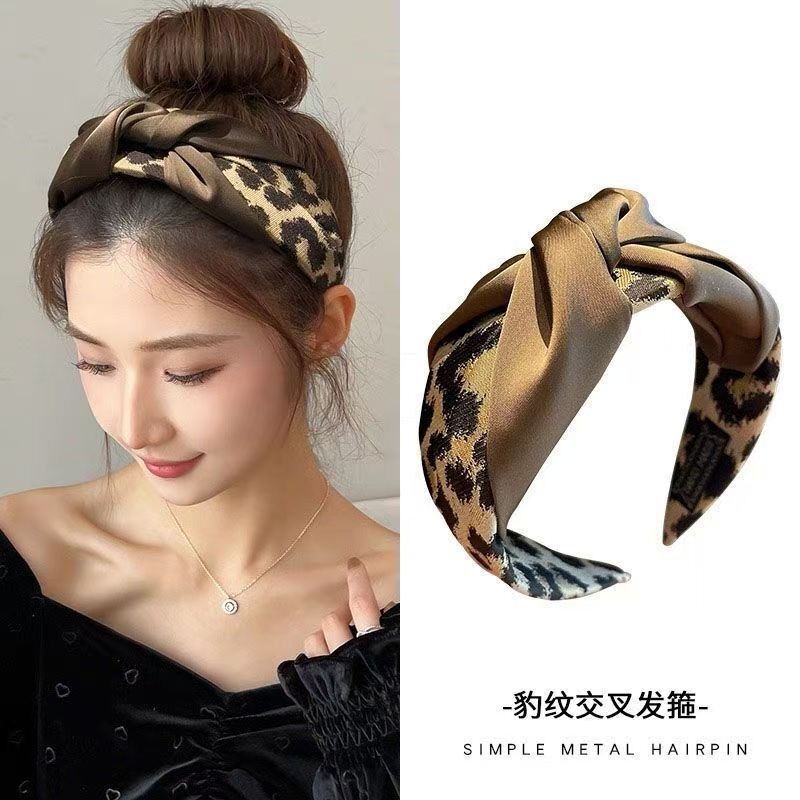 白小美豹纹宽边发箍高颅顶百搭