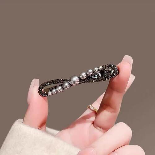 气质水钻仿珍珠黑色蝴蝶结边夹