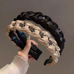 2026新款百搭外出发箍宽边编织辫子水钻麻花发卡带齿防滑洗脸头箍