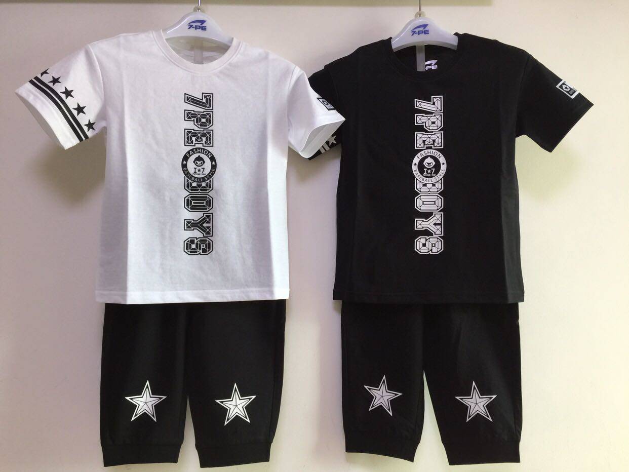 七波辉童装A72263针织套装正品男童夏季新款短袖锦纶圆领套头套装