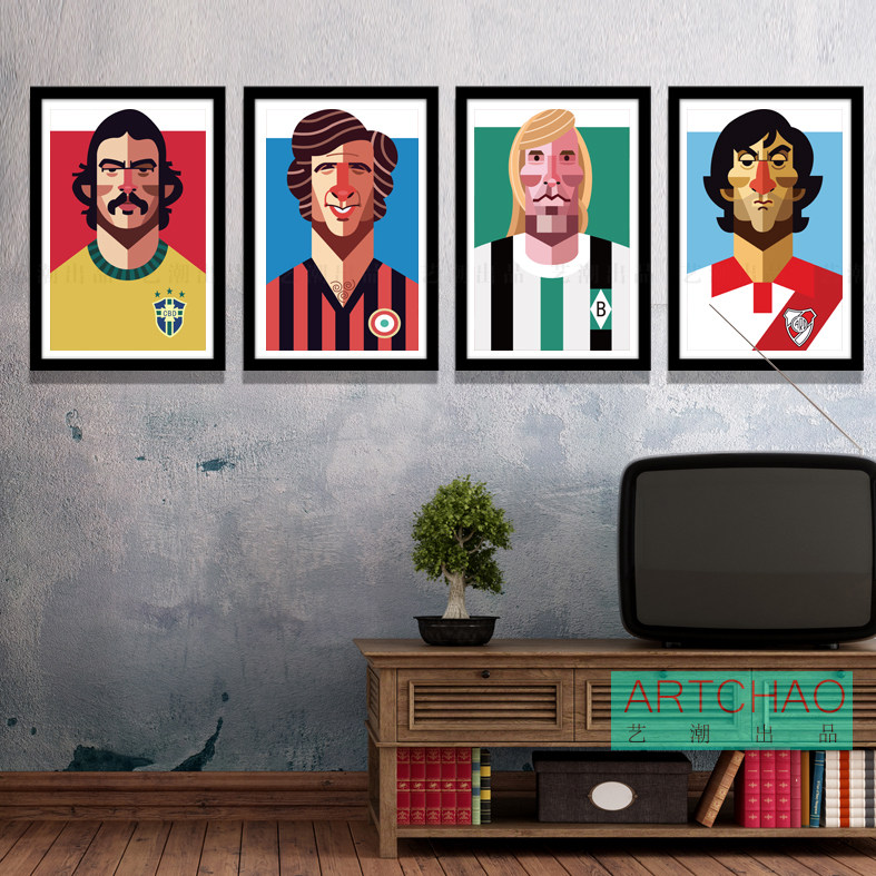 俄罗斯足球世界杯球星32强漫画海报装饰画KVT酒吧有框画墙壁挂画
