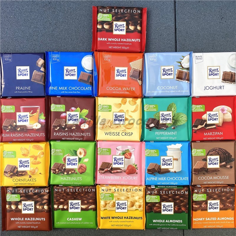 德国特酷运动Rittersport可可榛子葡萄干牛奶薄荷黑巧克力