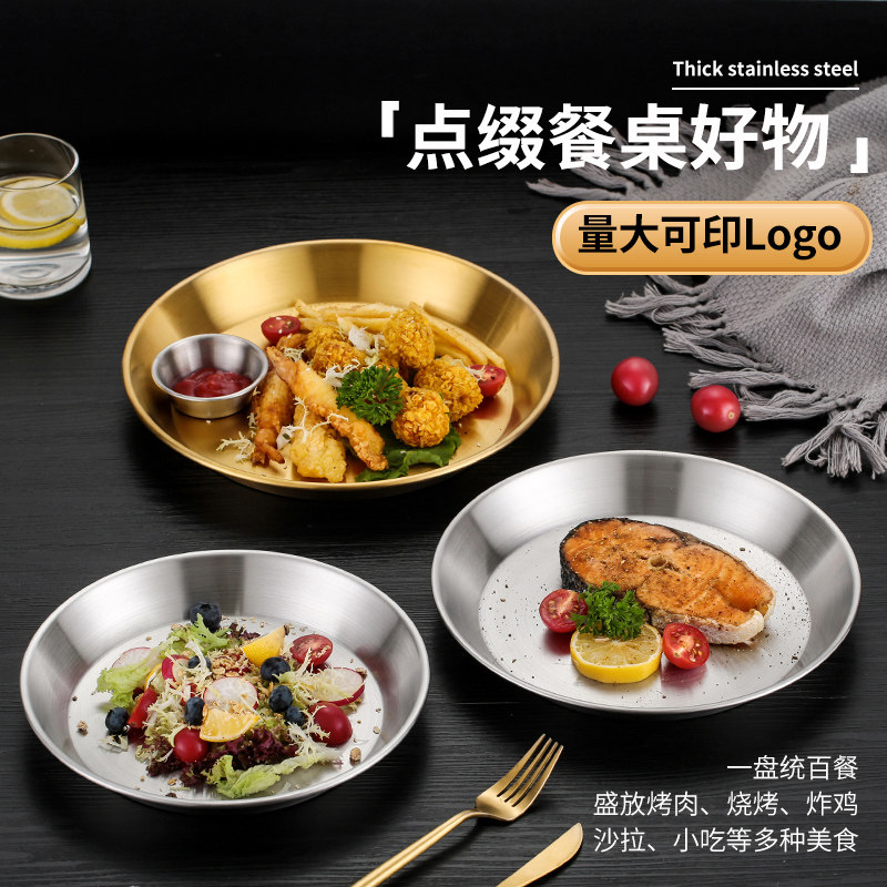 不锈钢加厚圆盘深盘菜盘
