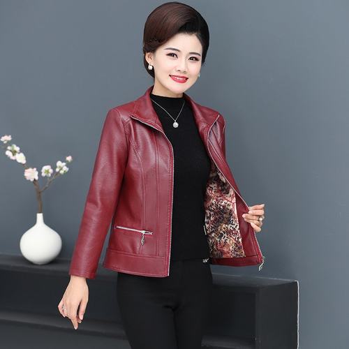 妈妈装皮衣外套短款2026秋冬加棉保暖皮夹克中年女士上衣矮个子女