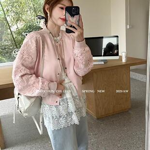 上衣时尚 特价 棒球服外套休闲百搭夹克衫 短款 女春 8100蕾丝拼接长袖