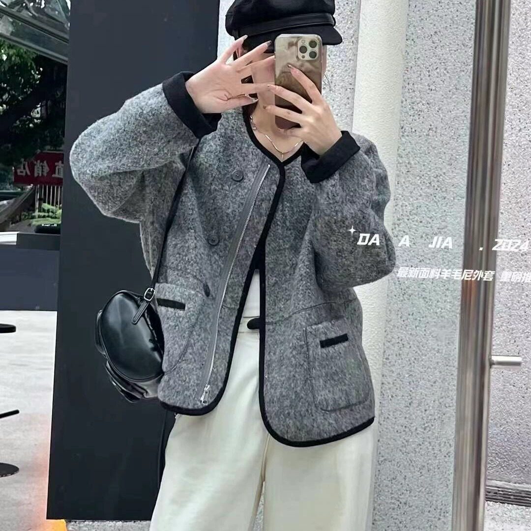 特价3358圆领小香风毛呢短外套韩版宽松时尚夹克衫上衣女装秋冬