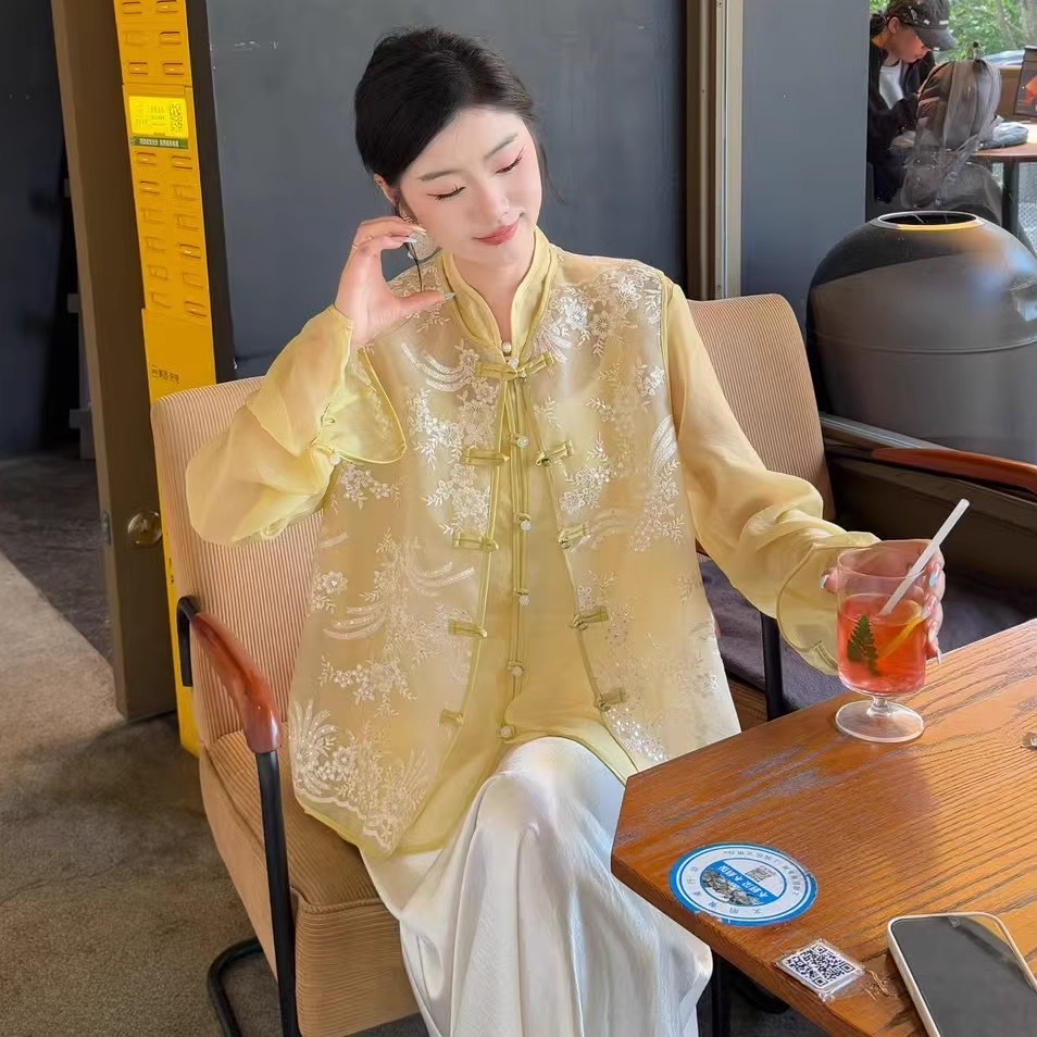 特价2586重工刺绣轻奢马甲衬衫新中式国风上衣两件套女装春季新款