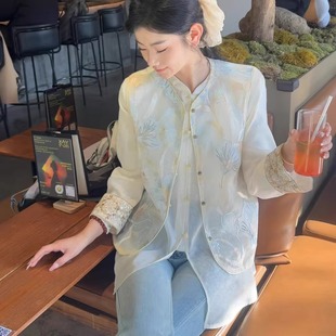 两件套新中式 衬衫 上衣气质女春 唯恋2558国风重工刺绣马甲长袖 特价