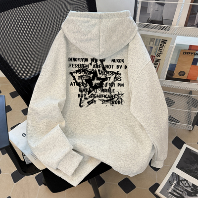 美式字母星星加绒重磅连帽卫衣男