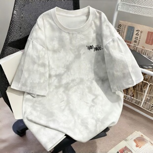 美式高街重磅扎染印花圆领短袖T恤男 夏季新款原创潮牌小青年上衣