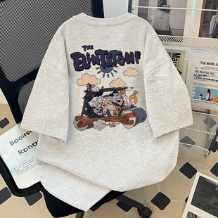 潮牌半袖 潮流复古卡通印花短袖 T恤男女情侣宽松重磅纯棉上衣夏季