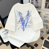 宽松落肩袖 美式 新款 T恤男女夏季 重磅纯棉上衣 高街风星空印花短袖