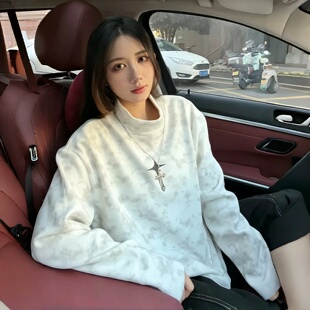 美式扎染德绒长袖T恤男 秋冬青少年半高领保暖内搭打底衫休闲上衣