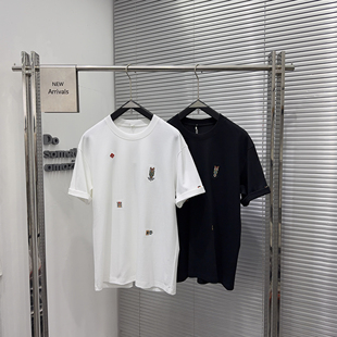 花计2026夏季新款男士短袖t恤男款夏季刺绣小标经典高端时尚打底t