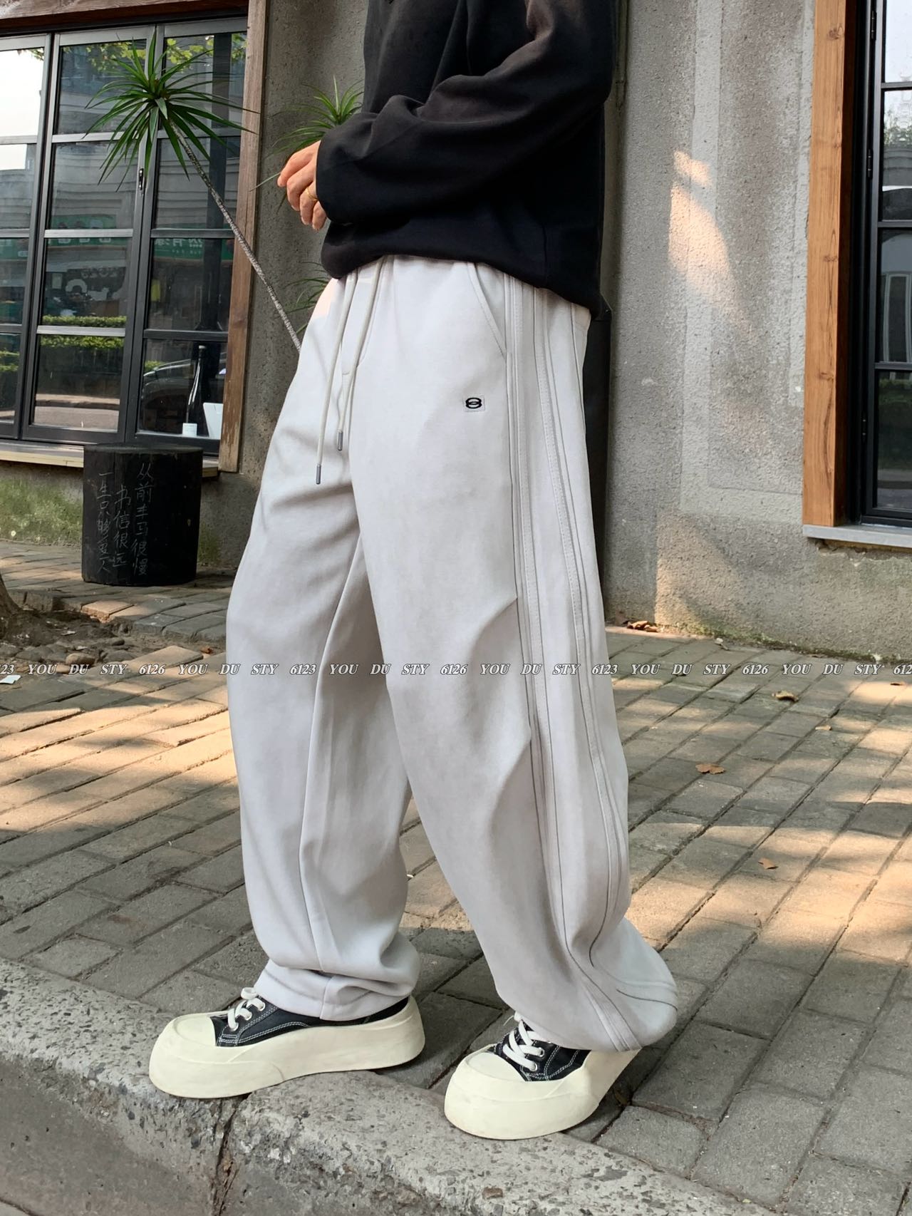 YOUDU秋季新款水洗工业灰脏脏裤休闲裤男士潮流痞帅卫裤哈伦长裤