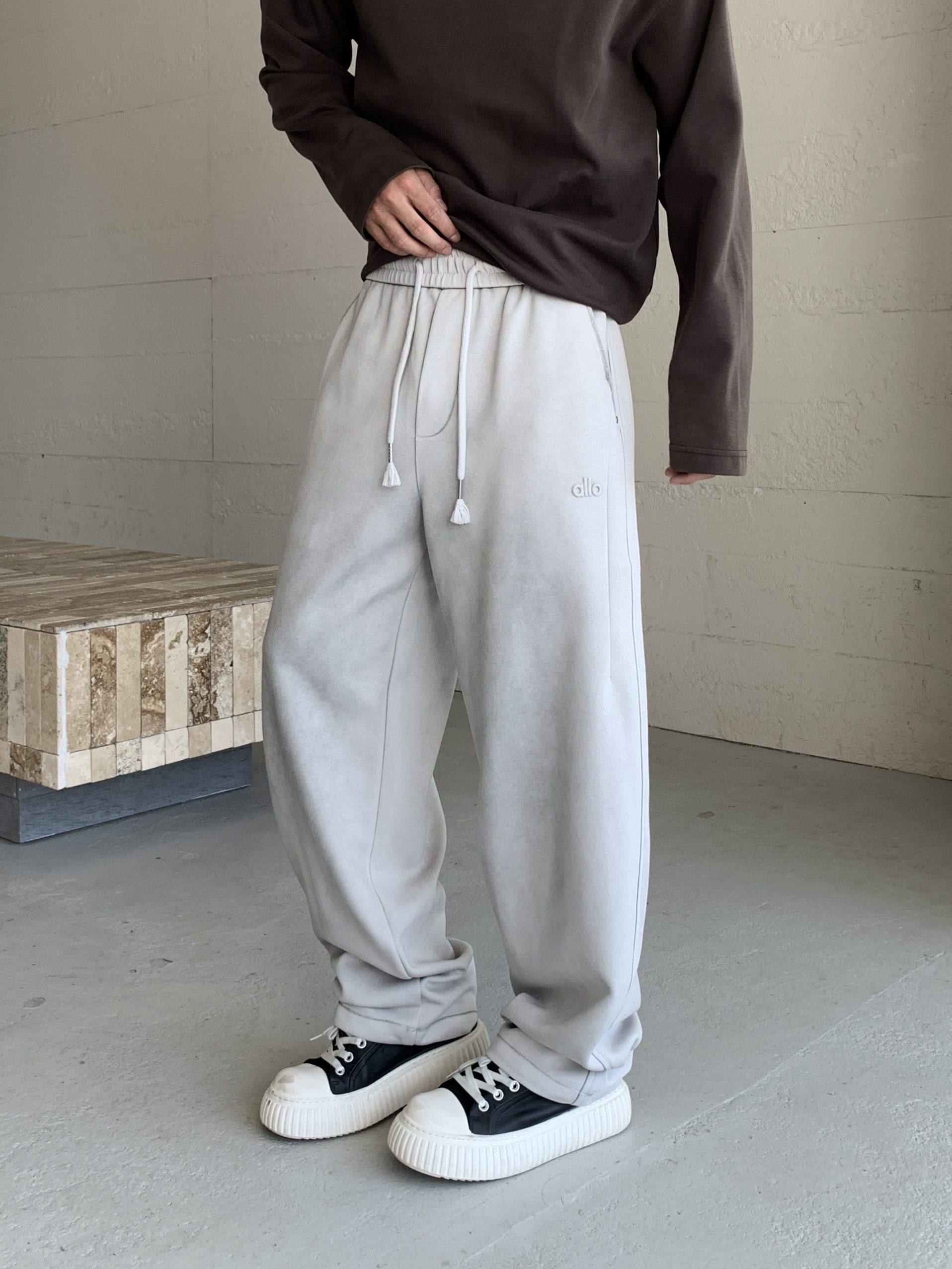 YOUDU秋季男士潮流水洗做旧休闲裤脏洗渐变钢印侧边条直筒裤长裤