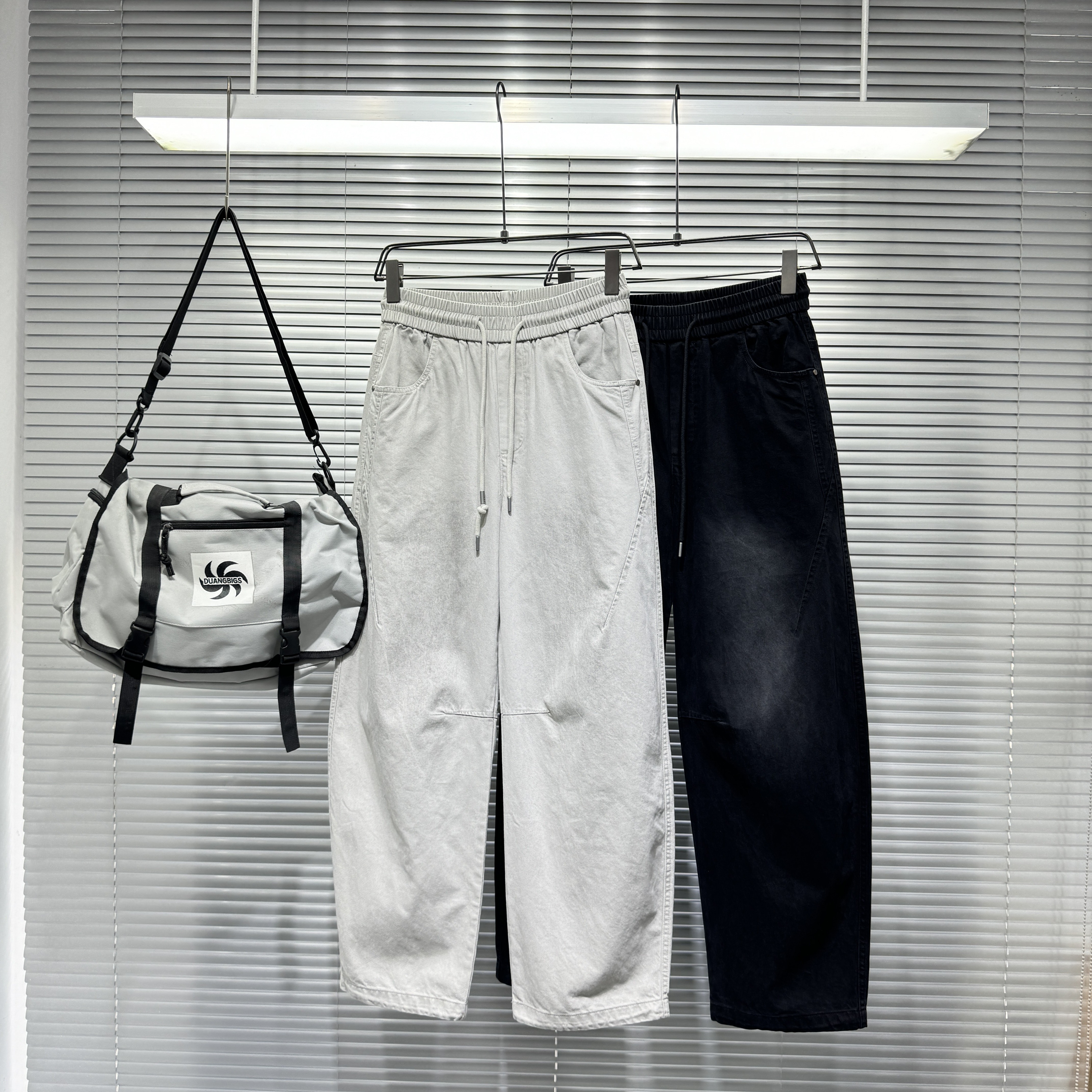 YOUDU秋季男士新款休闲裤纯棉重磅水洗长裤做旧直筒脏脏裤痞帅潮