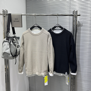 美式纹理感假两件圆领毛衣男秋冬男士韩版休闲简约宽松痞帅打底衫