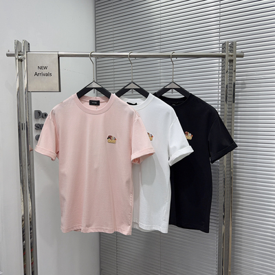 EXO美式潮牌趣味小印花汉堡刺绣短袖T恤男士ins潮流体恤打底衫潮