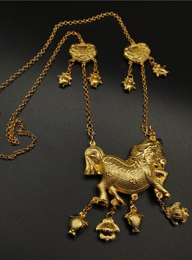 银镀金长命百岁汉服配饰满月吊坠