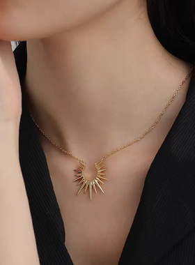 欧美冷淡风太阳项链女光芒万丈锁骨链小众轻奢个性钛钢镀金饰品