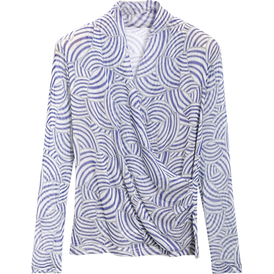 米皇春夏新款斜搭领长袖T恤女衫高级时尚洋气减龄桑蚕丝上衣