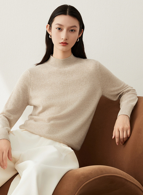 米皇2025秋冬新款半高领套头纯色羊绒衫女休闲多色可选纯羊绒毛衣